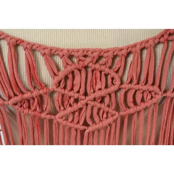 MISS ME Coral Macrame Crochet Fringe Boho Festival Tank Top Size Small - Picture 6 of 8